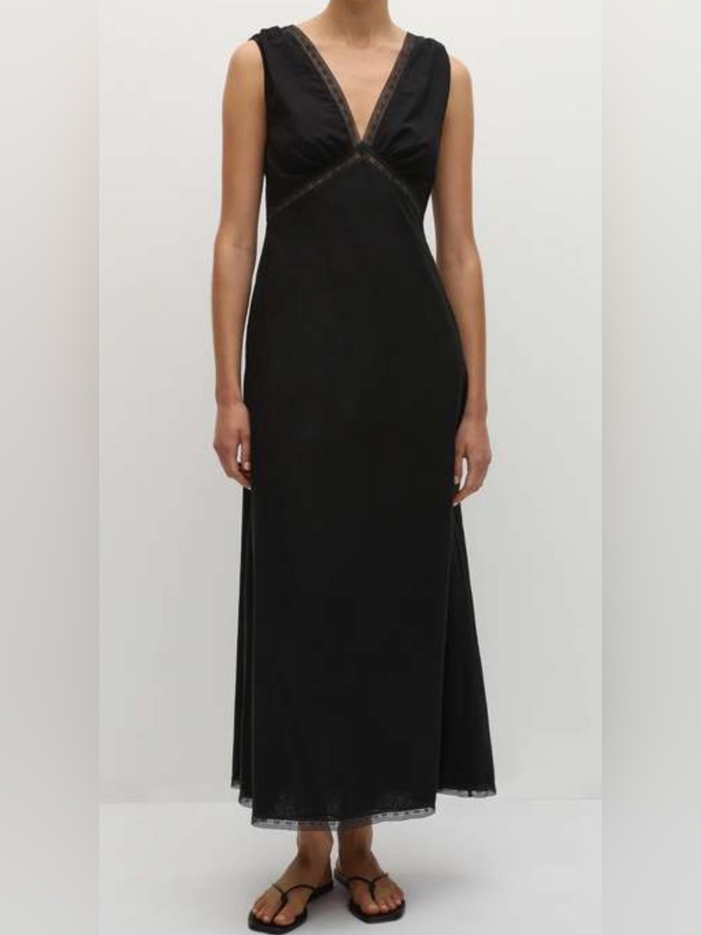 NWT Faithfull the Brand Black Denise Maxi Dress with Lace Trim